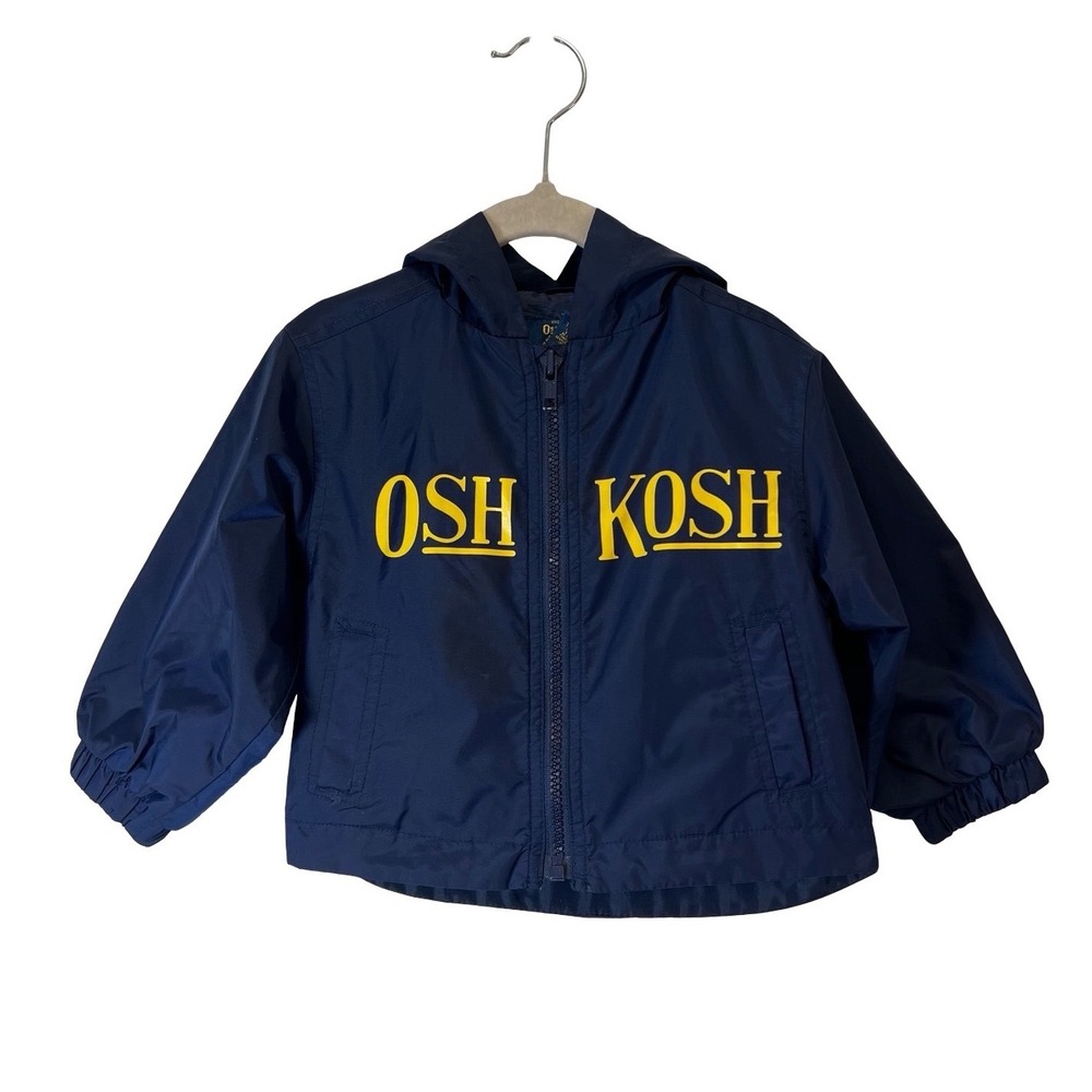 OshKosh Bgosh Toddler Boys Navy Blue Hooded Windbreaker Jacket Size 18M Logo